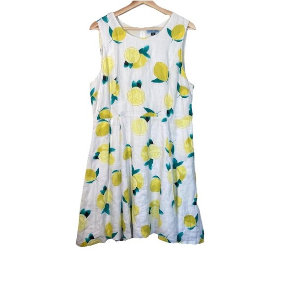 Cynthia Rowley 100% Linen Organic Lemon Knee Length Pocket Dress Size 14 Preppy - Picture 1 of 10